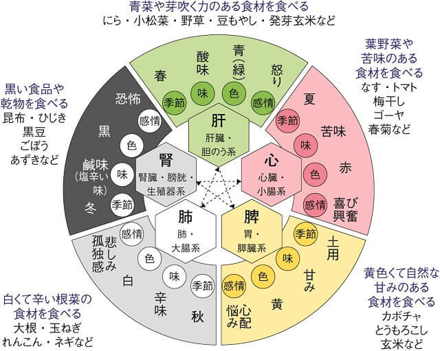 図：五臓別こころの不調と治し方を表す図。