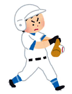 趣味で野球をする男性のイラスト。野球は、少年野球、社会人草野球チームが各地域で結成され、年齢を問わず多くの方に親しまれています。投げる、打つ、捕る、走る、止まるといった全身を使った高い運動技術が必要で、筋力向上、柔軟性が高まり関節可動域が広がるなどの健康効果が期待できます。