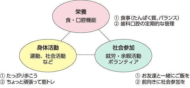 図2、フレイル予防のための3つの柱を表す図。