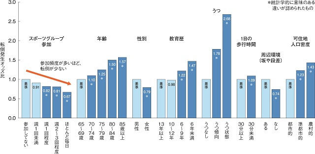 図3：過去1年間の転倒経験の主なリスク因子を表す図。